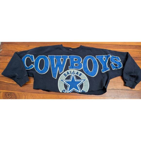 Cliff Engle VTG Dallas Cowboys Blue 80s Big Spell-out Cropped Crewneck XL - Picture 1 of 7